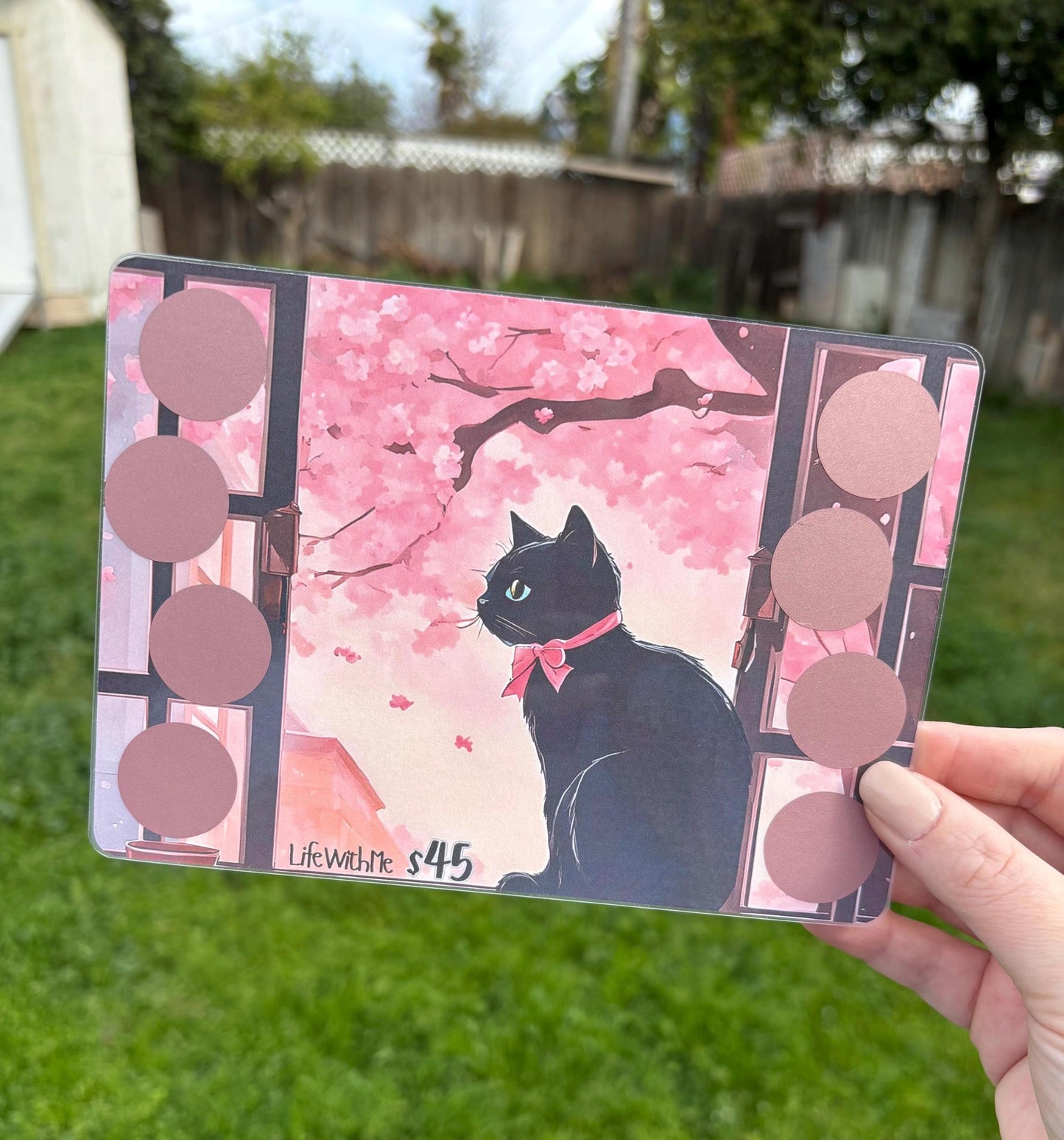 Cherry blossom black cat scratch off savings challenge | A5 | Laminated