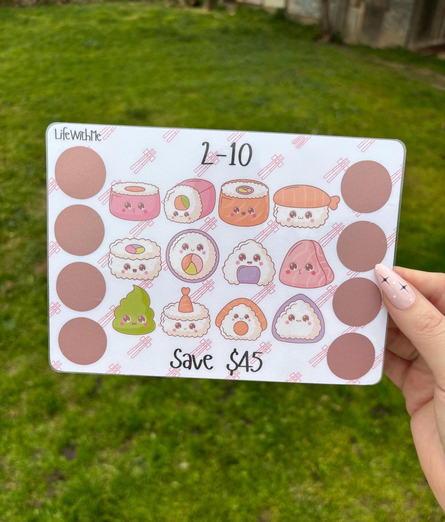 Sushi scratch off savings challenge | A5 | Laminated