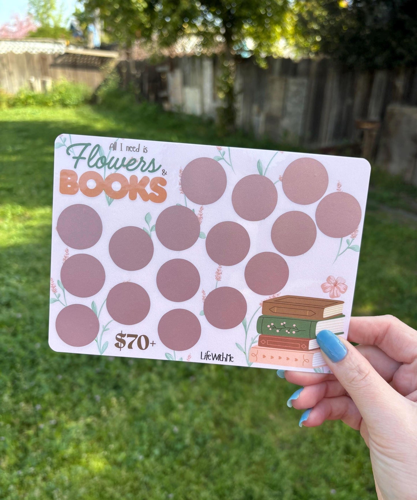 Flowers and Books scratch off savings challenge | A5 | Laminated