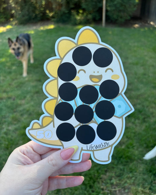 Yellow Dino scratch off savings challenge | A5 | savings challenge