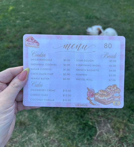 Bakery Menu savings challenge | A5 | Laminated