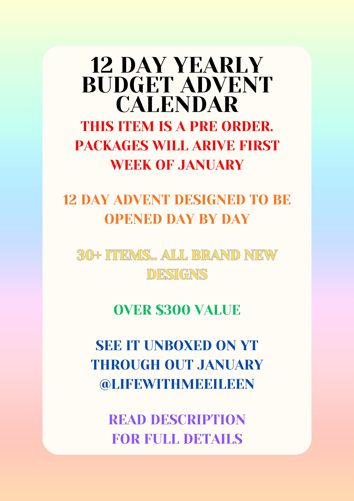 Yearly Budget Advent Calendar | READ description | PREORDER | 12 DAY