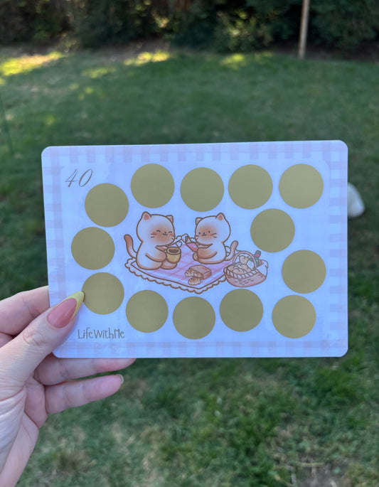 Kitty Picnic scratch off savings challenge | A5 | Laminated