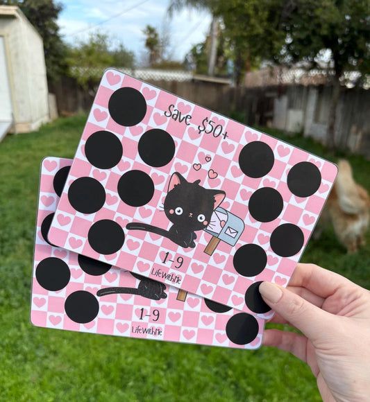 Cat Love scratch off savings challenge | A5 | Laminated