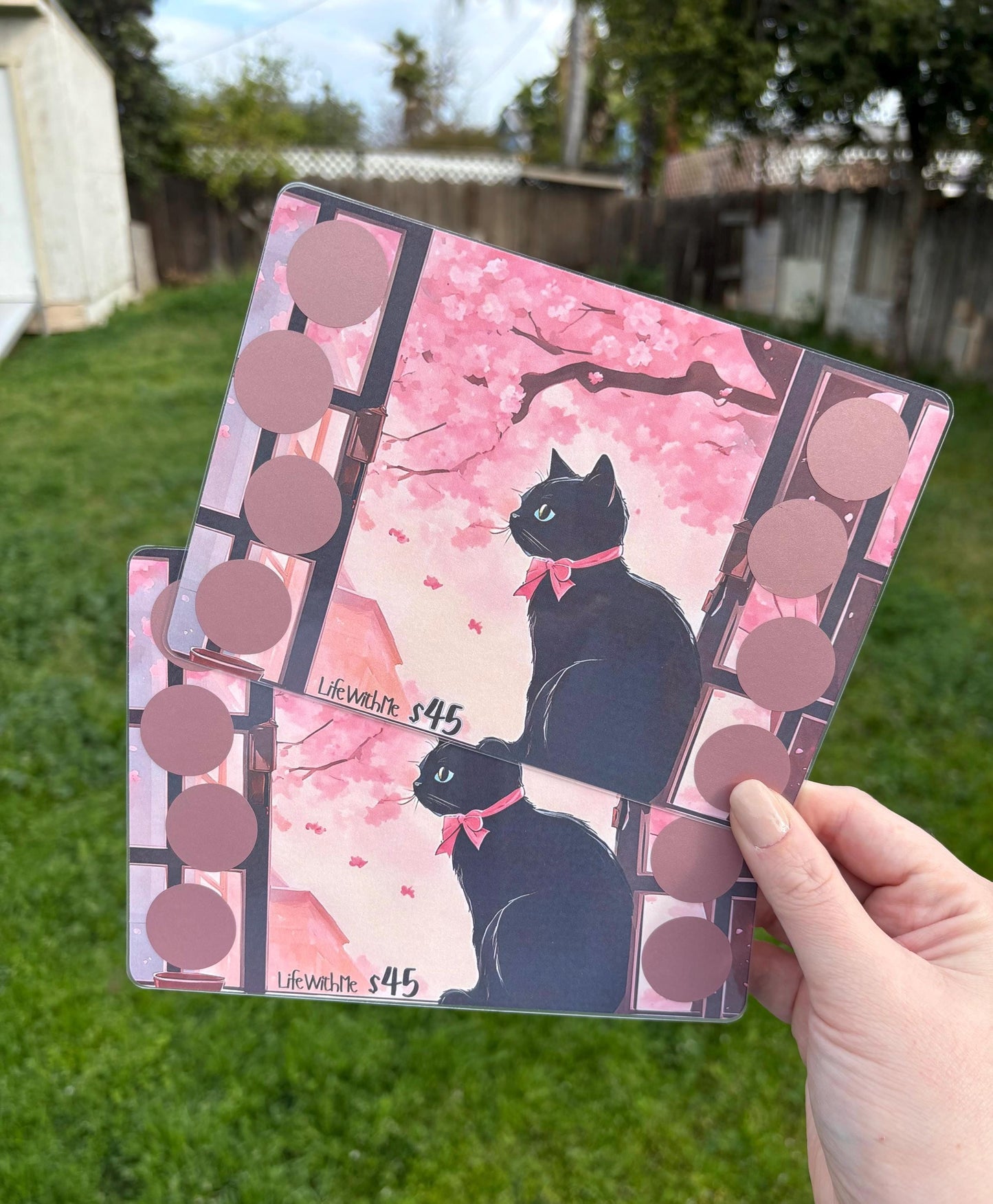 Cherry blossom black cat scratch off savings challenge | A5 | Laminated