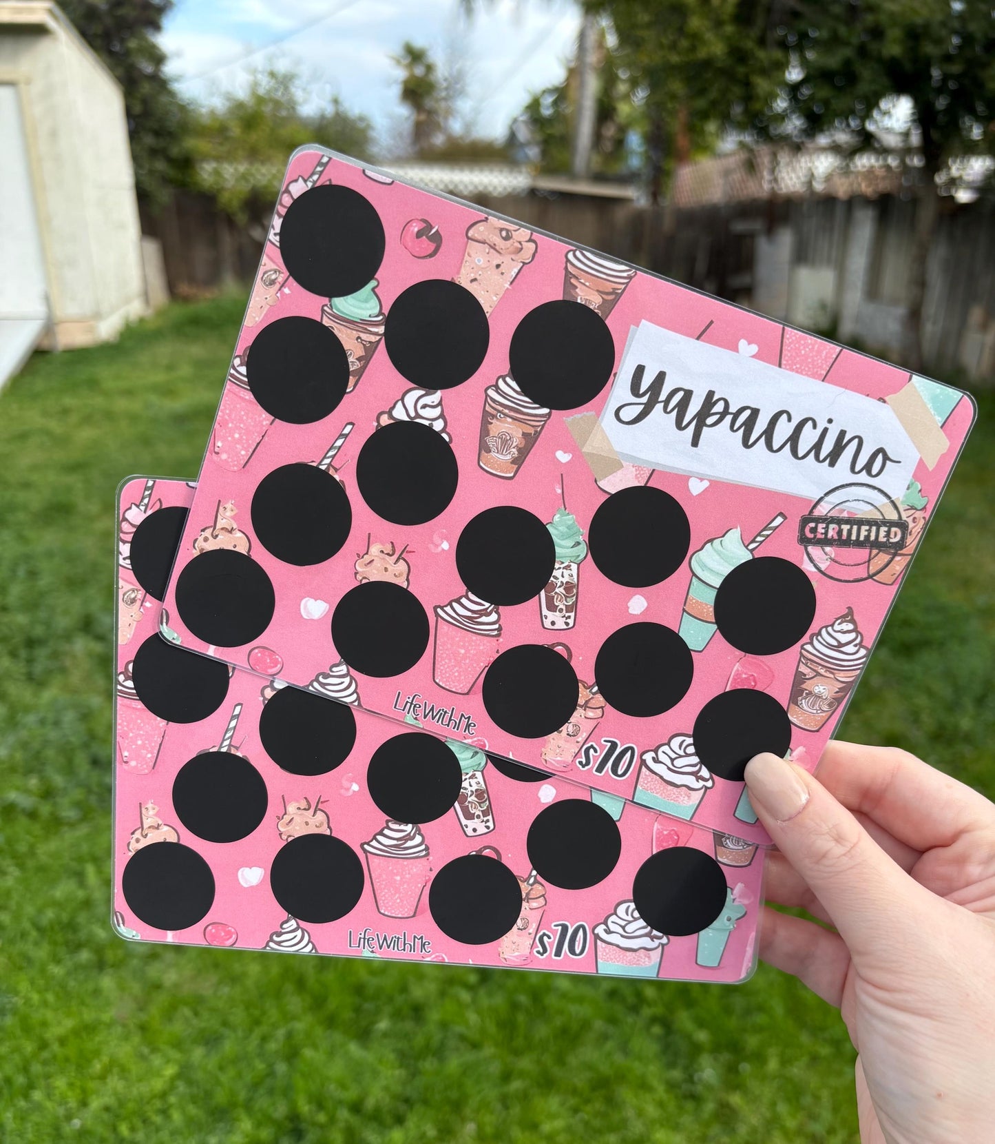 Certified Yappachino scratch off savings challenge | A5 | Laminated