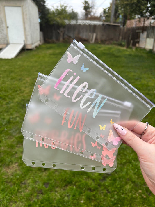 CUSTOM A6 BUTTERFLY vinyl zipper cash envelope | A6 | Butterfly Design