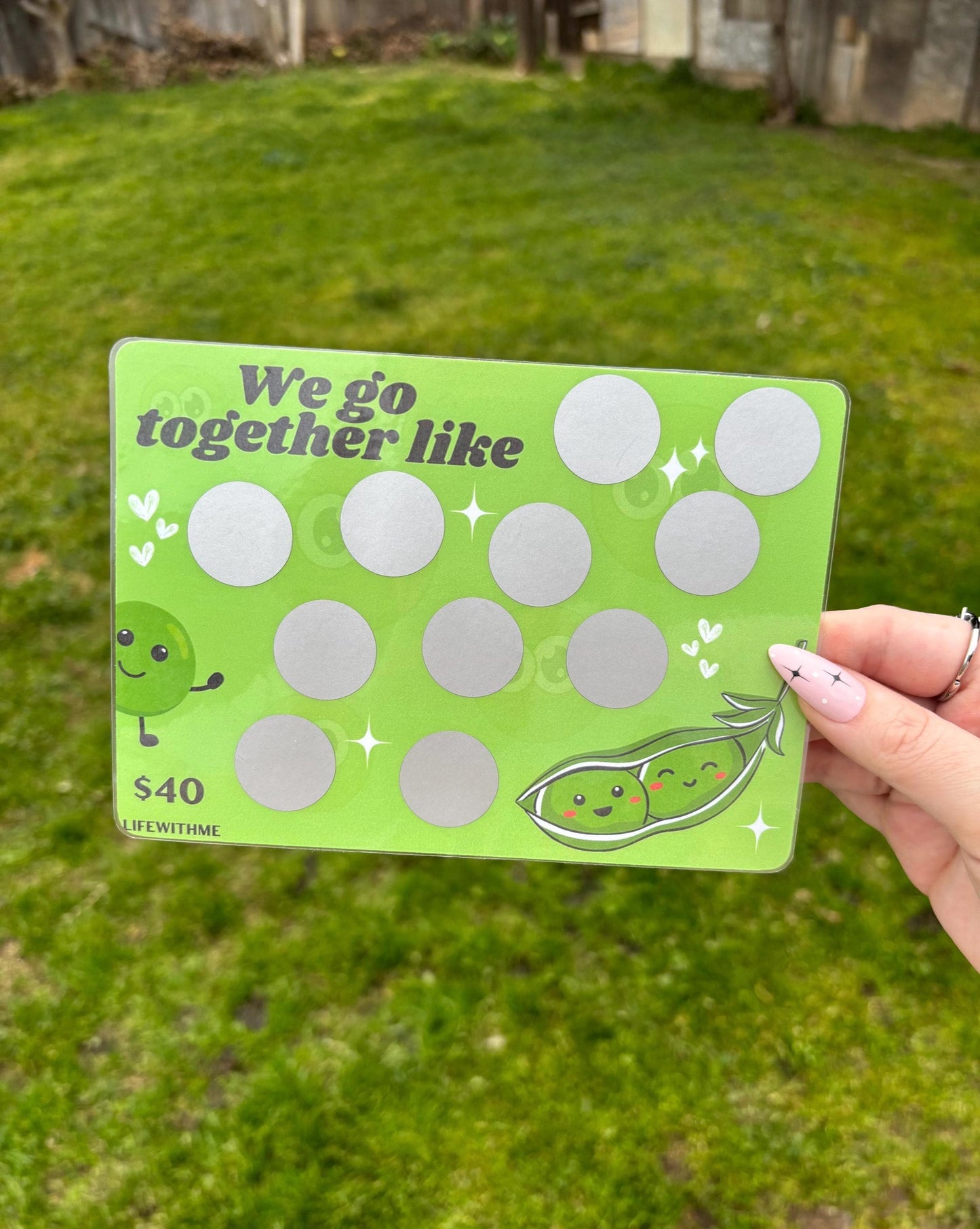 2 Peas scratch off savings challenge | A5 | Laminated
