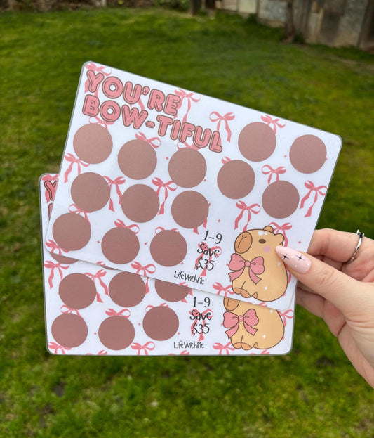 Bowtiful scratch off savings challenge | A5 | Laminated