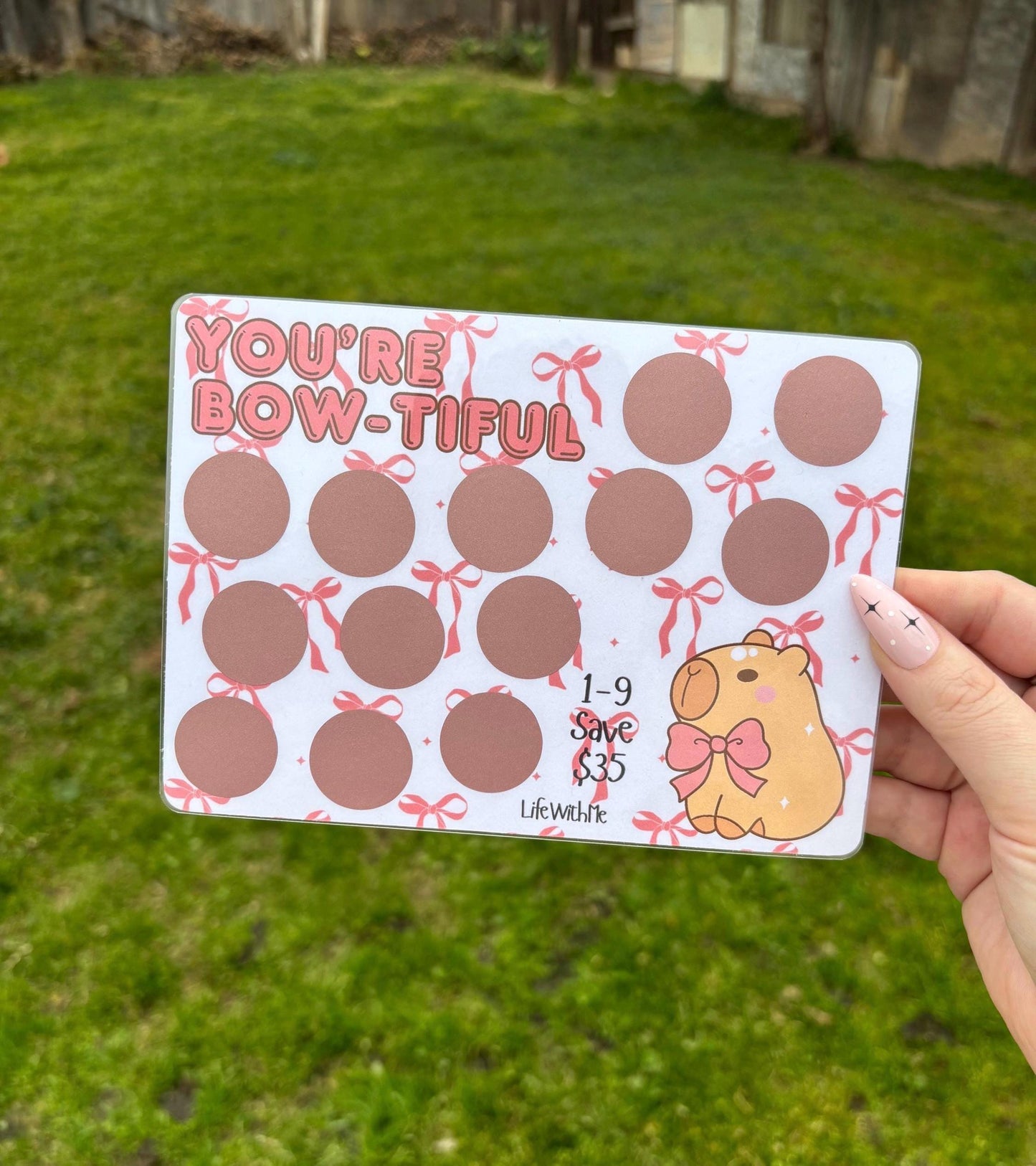 Bowtiful scratch off savings challenge | A5 | Laminated