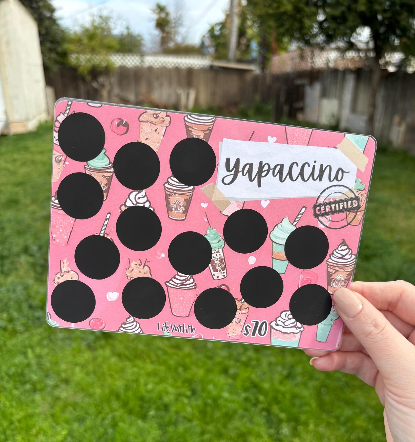 Certified Yappachino scratch off savings challenge | A5 | Laminated