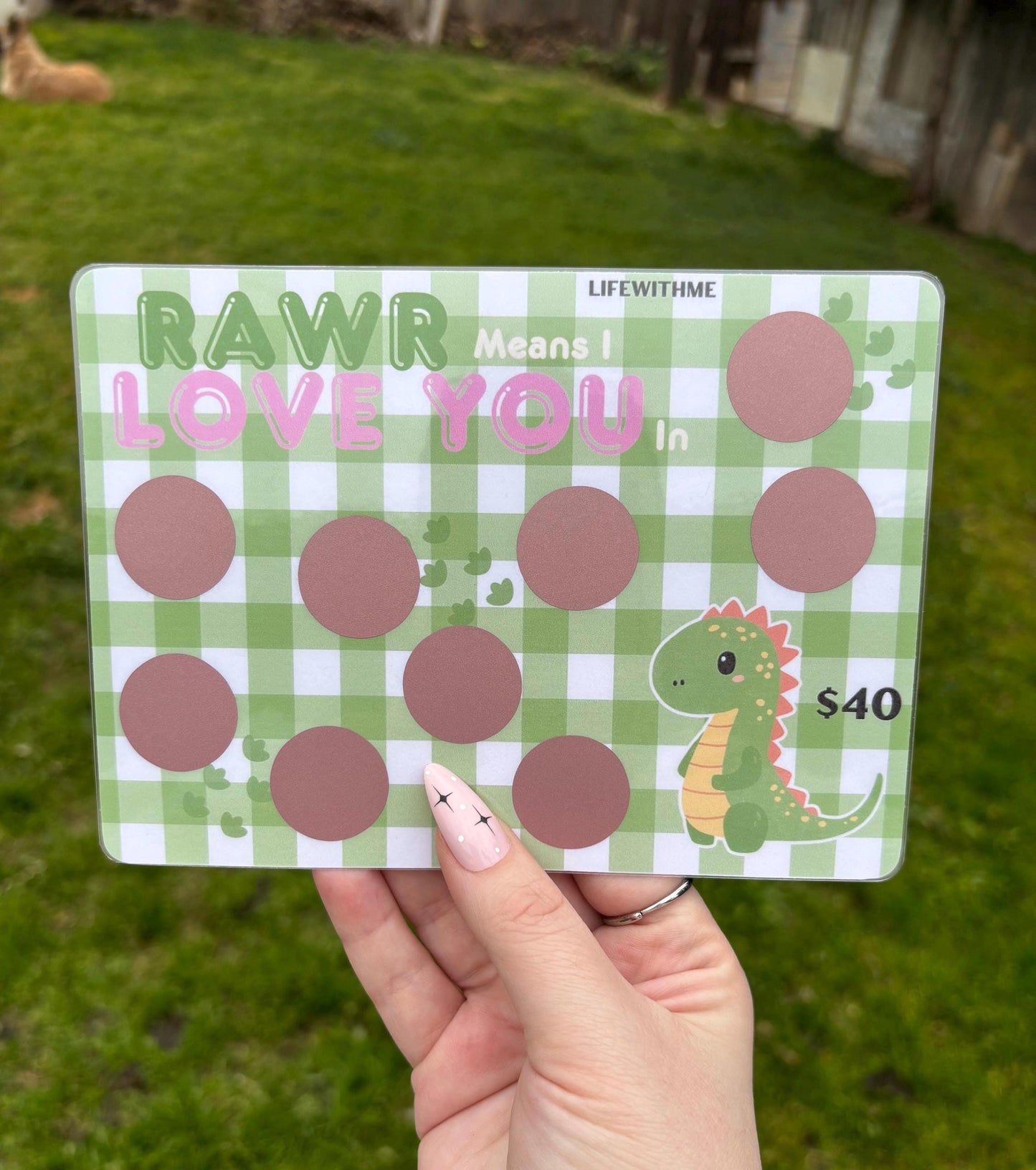 Rawr scratch off savings challenge | A5 | Laminated