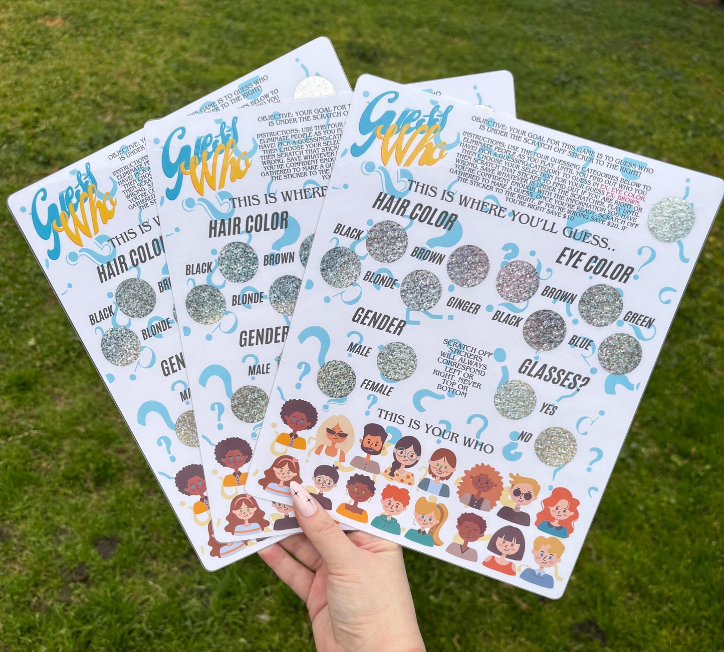 Guess Who scratch off savings challenge | Full page | Laminated | Savings game