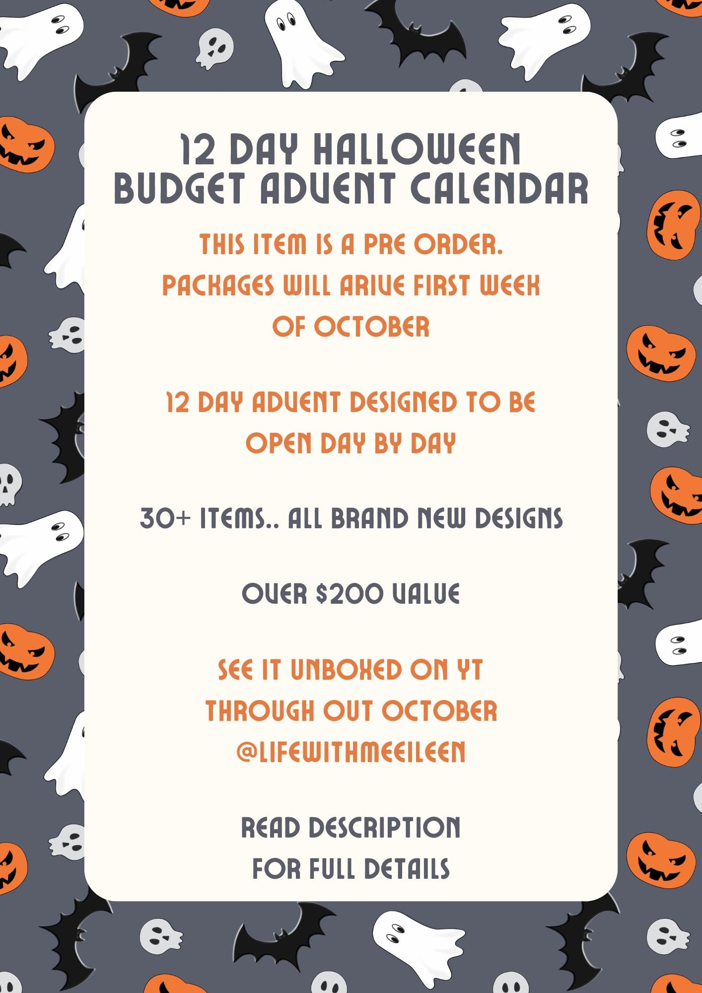 Halloween (spooky) Budget Advent Calendar | READ description | PREORDER | 12 DAY