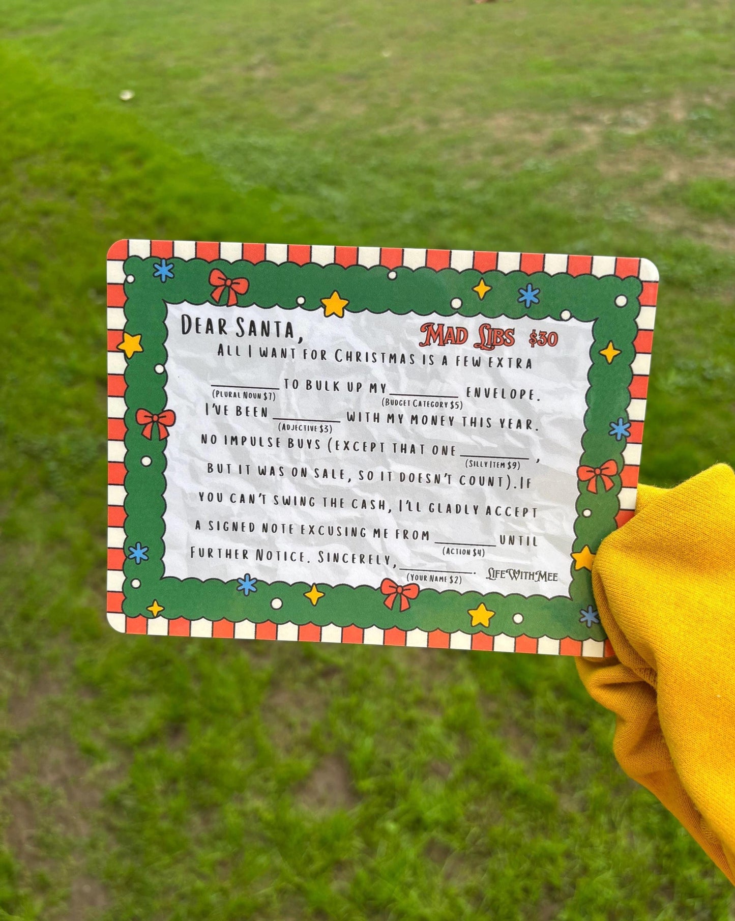 Dear Santa mad lib savings challenge | A5 | Laminated | Double Sided
