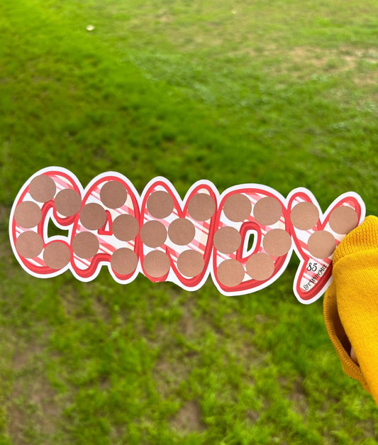 Candy Word scratch off savings challenge | A5 | savings challenge